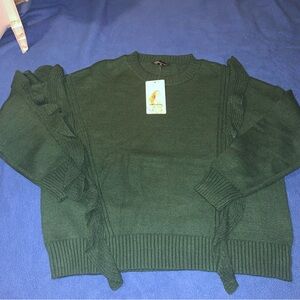 Green Ruffled Women's Sweater